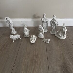 Vintage Atlantic Mold‎ Ceramic Nativity Set Figures lot 9 pieces white